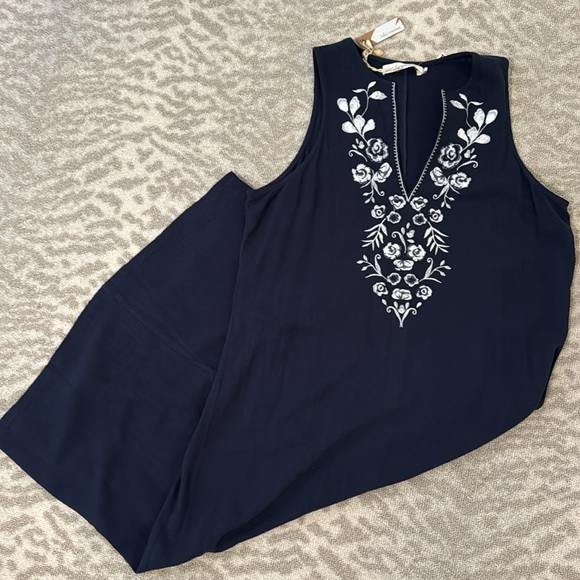 Isle of Mine embroidered navy rayon linen blend boho midi dress NWT M/L - Picture 8 of 12